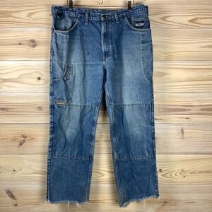 Diamond‎ Gusset Defender Jeans Motorcycle Denim Actual 39x29 Fray Hem